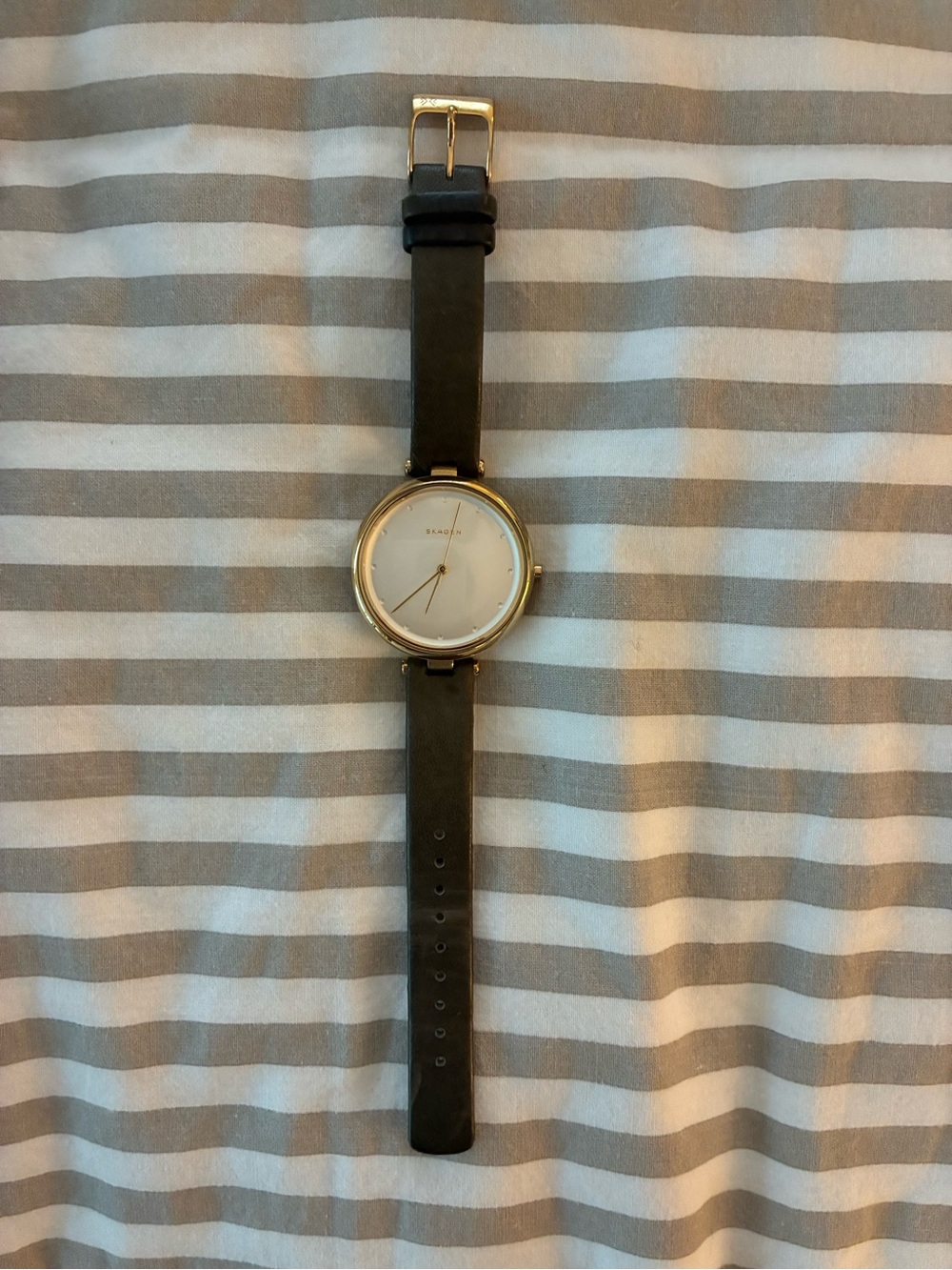 Skagen Gold-Tone Case with Olive Leather Strap
